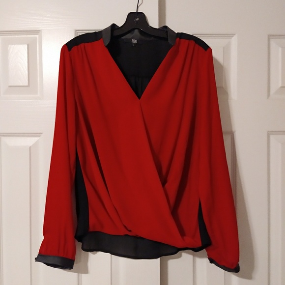 Bedo Red Black Chiffon Top Blouse Shirt - Picture 1 of 3